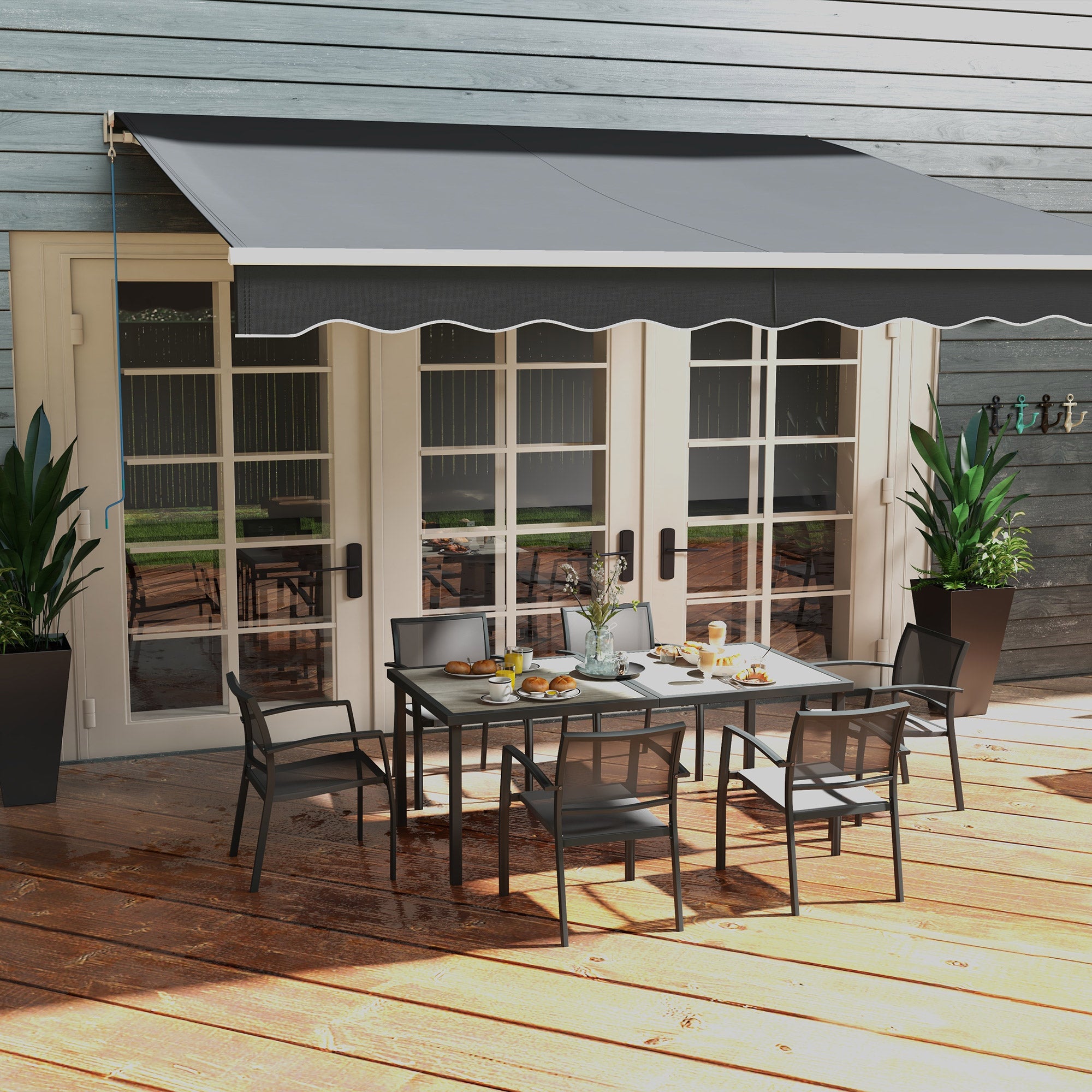 Seven-Piece Casual Outdoor Dining Set, with Wood-Effect Table - Grey