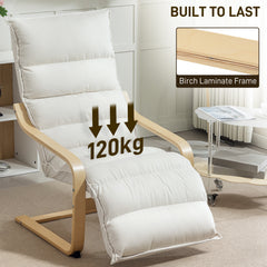 Curved Wooden Accent Chair, with Adjustable Footrest - Cream White
