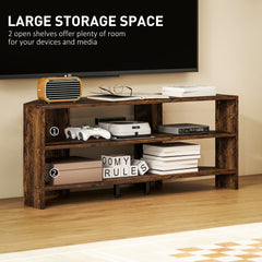 Corner TV Stand with 2 Open Shelves for 47 Inch TV - Rustic Brown