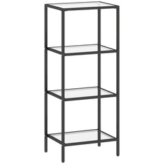 Fynco - 4-Tier Shelving Unit, Glass Shelf, Vertical Storage Shelf for Living Room, Home Office, Bedroom, Bathroom, Black