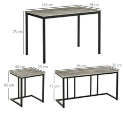 Dining Table and Chairs Set for 4 People, Concrete Effect Kitchen Table and Bench Set with Steel Frame, 4 Piece Dining Room Sets, Grey