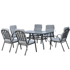Seven-Piece Garden Dining Set with Cushions - Grey