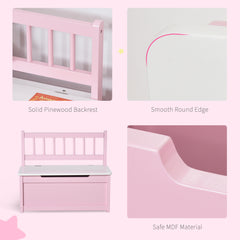 2 In 1 Wooden Toy Box, Seat Storage Bench, Storage Chest Cabinet Organiser with Safety Pneumatic Rod, Pink