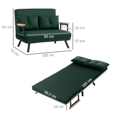 4-in-1 Velvet-Feel Double Sofa Bed, with Pillows - Green