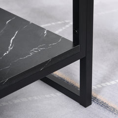 Coffee Table, Two-Tier Marble Centre Table with Metal Frame and Storage Shelf for Living Room, 106 x 50 x 45cm, Black
