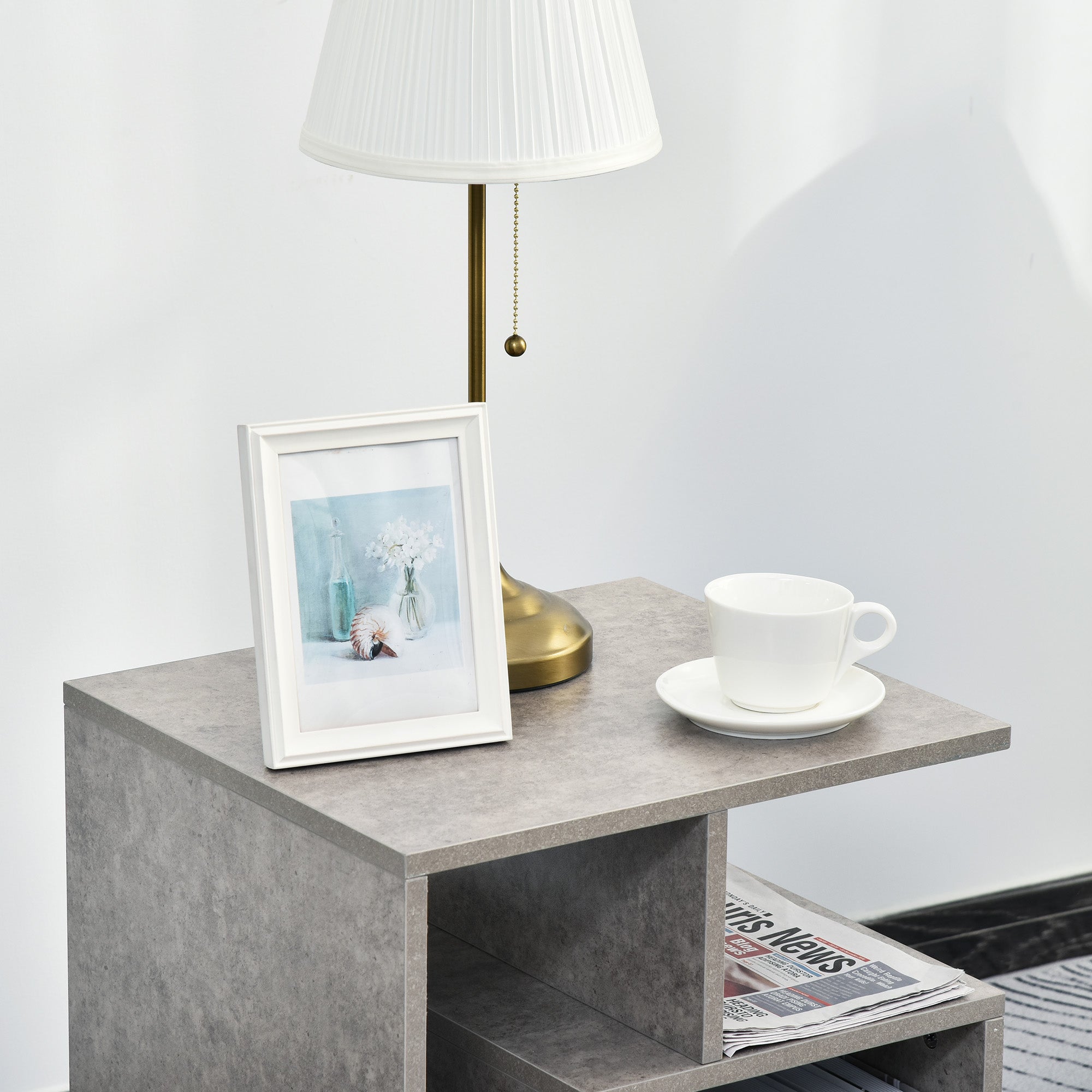 Side Table, 3 Tier End Table with Open Storage Shelves for Living Room, Bedroom, Set of 2, Cement Colour