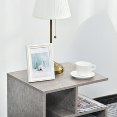 Side Table, 3 Tier End Table with Open Storage Shelves for Living Room, Bedroom, Set of 2, Cement Colour