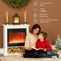 Fynco - 1800W Adjustable Faux Flame Electric Fireplace - White