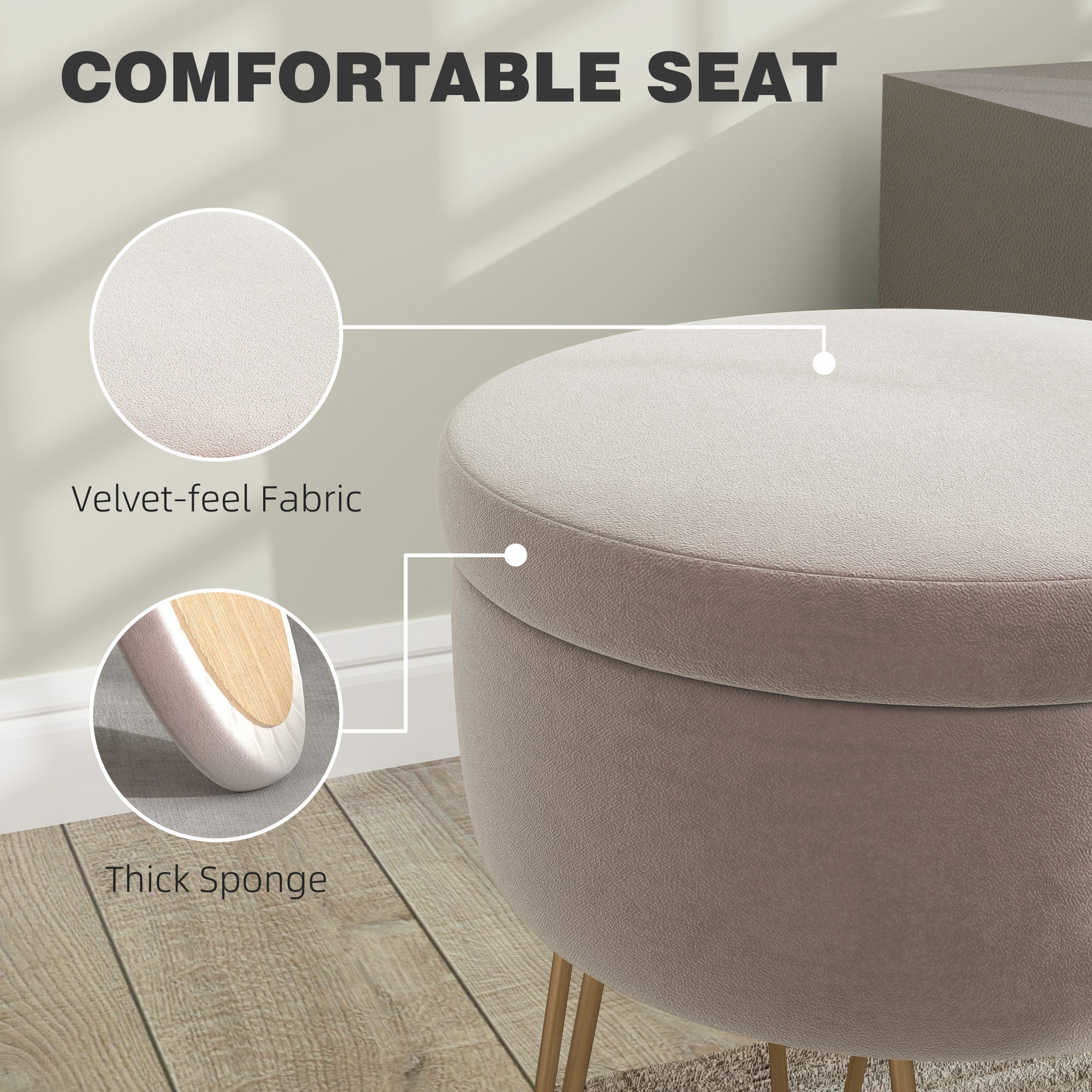 5L Velvet-Feel Storage Ottoman - Light Pink