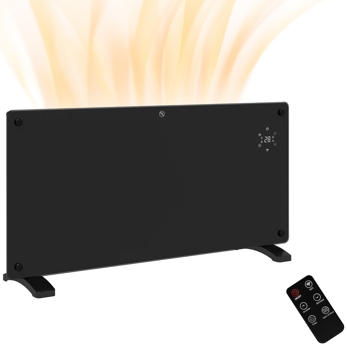 Fynco - Electric Heater Wifi Smart App, 2000W Glass Panel Heater Radiator, Freestanding or Wall Mounted Convector Space Heater with LED Display, 24Hr 7 Day Timer, Adjustable Thermostat, Remote Control