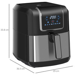 6.5L Single Basket Air Fryer, 80-200°C Temperature, Black and Grey