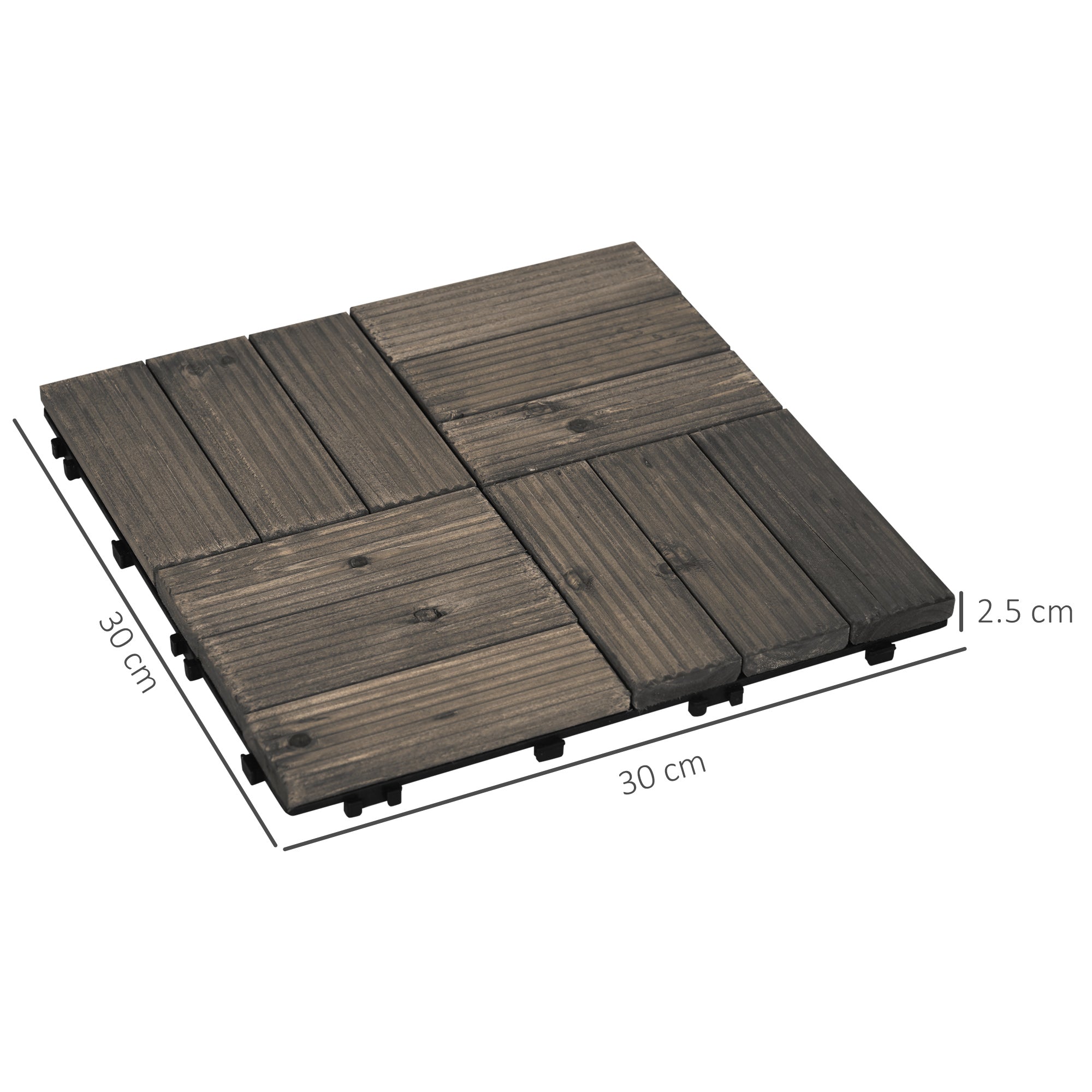 27 Pcs Wooden Interlocking Decking Tiles, Outdoor Flooring Tiles for Patio, Balcony, Terrace, Hot Tub, 30 x 30 cm per Piece, 2.5㎡ per Pack, Charcoal Grey