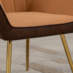 Velvet Armchairs, Upholstered Accent Chairs with Golden Steel Legs, Modern Vanity Chairs for Living Room and Bedroom, Set of 2, Light Brown