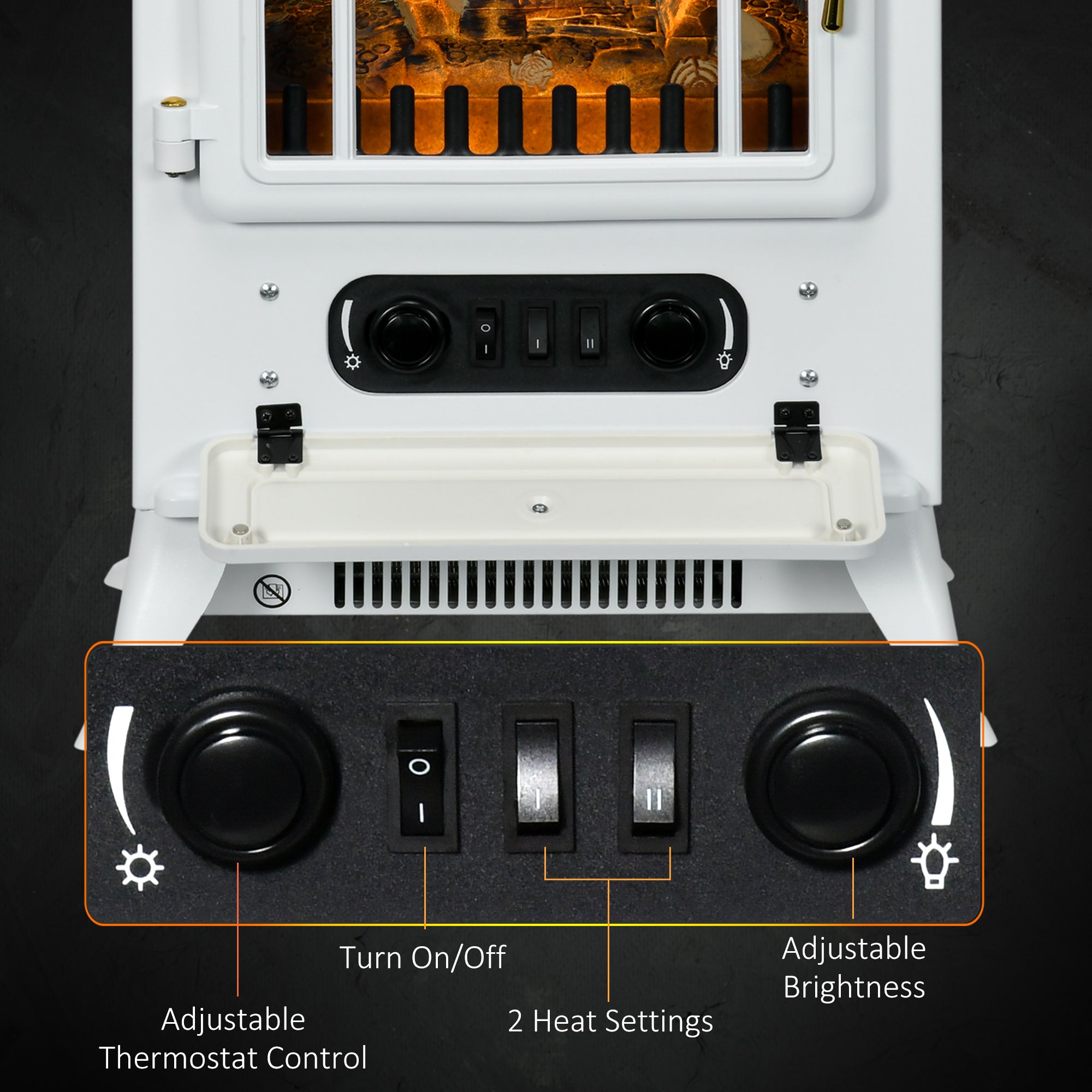 Fynco - Modern Electric Fireplace, Freestanding Electric Stove Fire with Flame Effect, 950/1850W, White