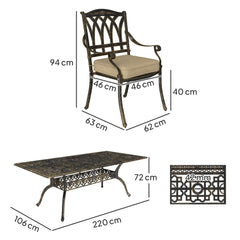 Nine-Piece Cast Aluminium Garden Dining Set - Bronze Tone