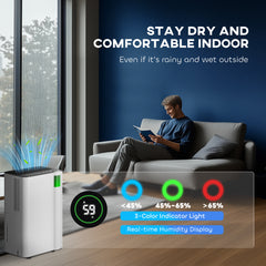 Fynco - 12L/Day Dehumidifier with Continuous Drainage, 2L Water Tank, 24H Timer, Digital Humidity Display, Filter, Auto Defrost, Children Lock, for Bedroom, Dehumidifier for Home Damp, Laundry Drying