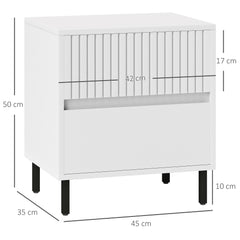 Simple Line Indented Two-Drawer Bedside Table - White