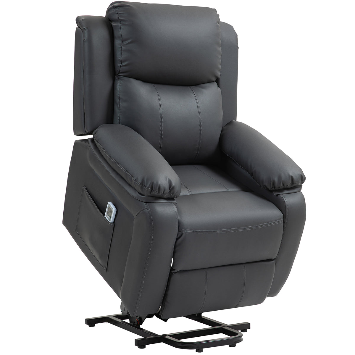 Fynco - Riser and Recliner Chair with Massage, Heat, Power Lift Recliner Chair for Elderly with Remote Control, Extended Footrest, Dual Side Pockets, Overstuffed Electric Reclining Armchair, Dark Grey
