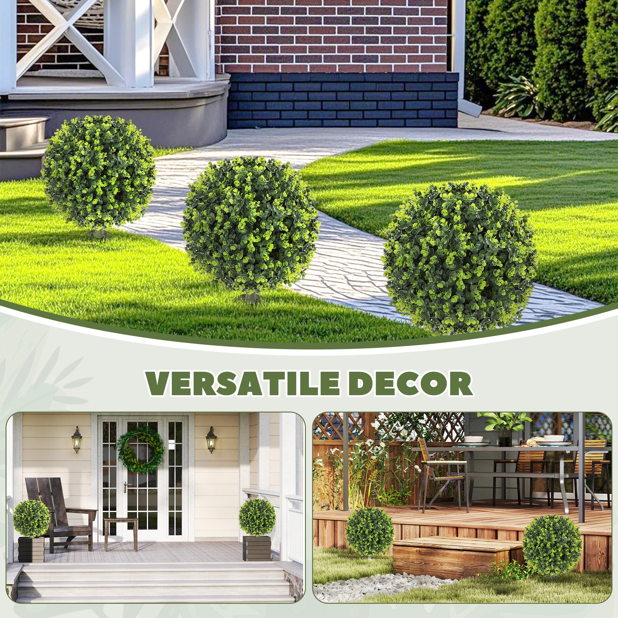 Fynco - Set of 2 40 cm Artificial Boxwood Topiary Ball Bush with Integrated Ground Stake, Indoor Outdoor UV Resistant Faux Greenery, Faux Plants for Garden, Porch, Balcony