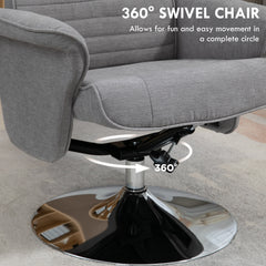 Fynco - Swivel Recliner Chair with Footstool, Velvet Recliner Armchair with Ottoman, Steel Base, Upholstered Reclining Chair for Living Room, Bedroom, Office, Grey
