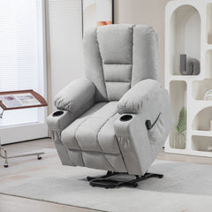 Oversized Riser and Recliner Chairs for the Elderly, Fabric Upholstered Lift Chair for Living Room with Remote Control, Side Pockets, Cup Holder, Light Grey