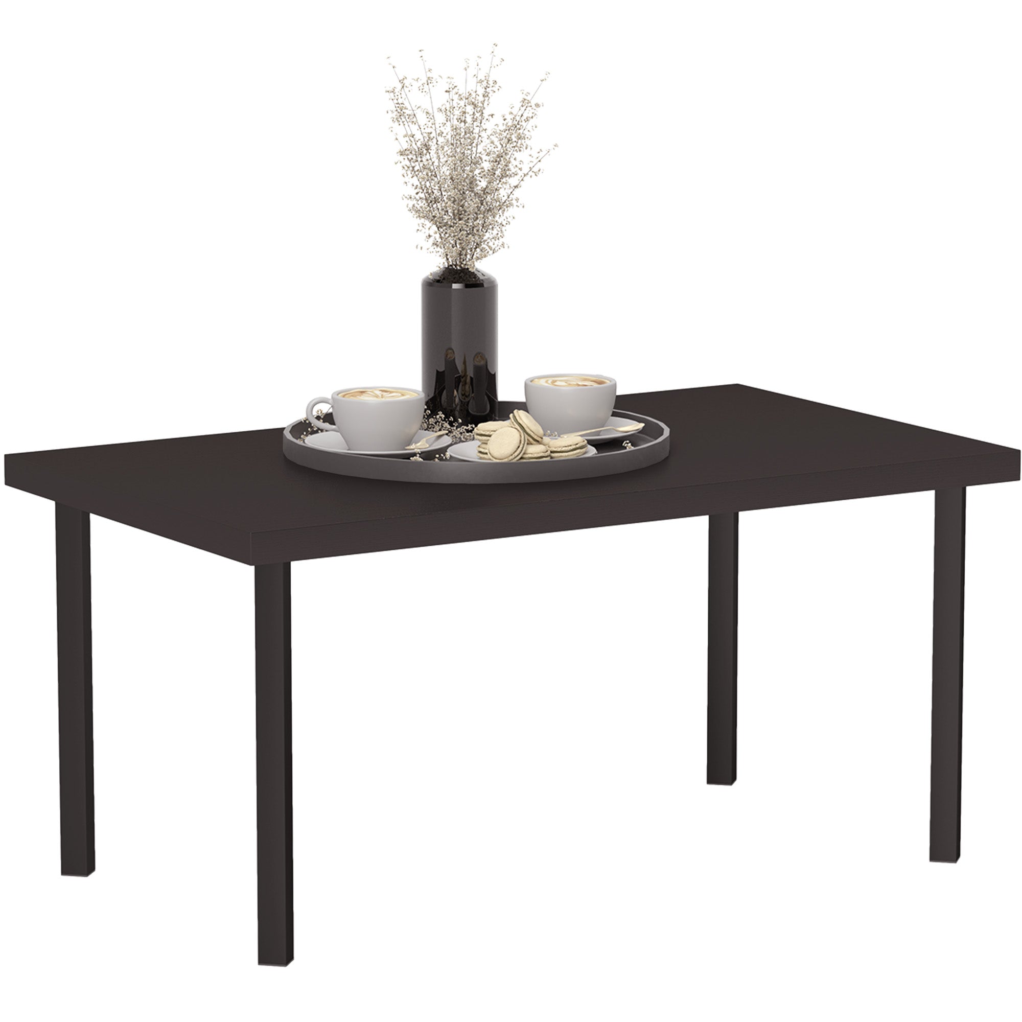 Metal Garden Coffee Table, Rectangular Outdoor Side Table with Woodgrain Tabletop, Foot Pads for Outside, Garden, Balcony, Porch, 95 x 55 x 46cm, Brown