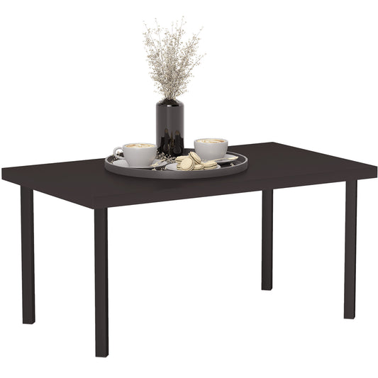 Metal Garden Coffee Table, Rectangular Outdoor Side Table with Woodgrain Tabletop, Foot Pads for Outside, Garden, Balcony, Porch, 95 x 55 x 46cm, Brown