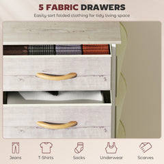 Chest of Five Fabric Drawers - Natural Wood Finish