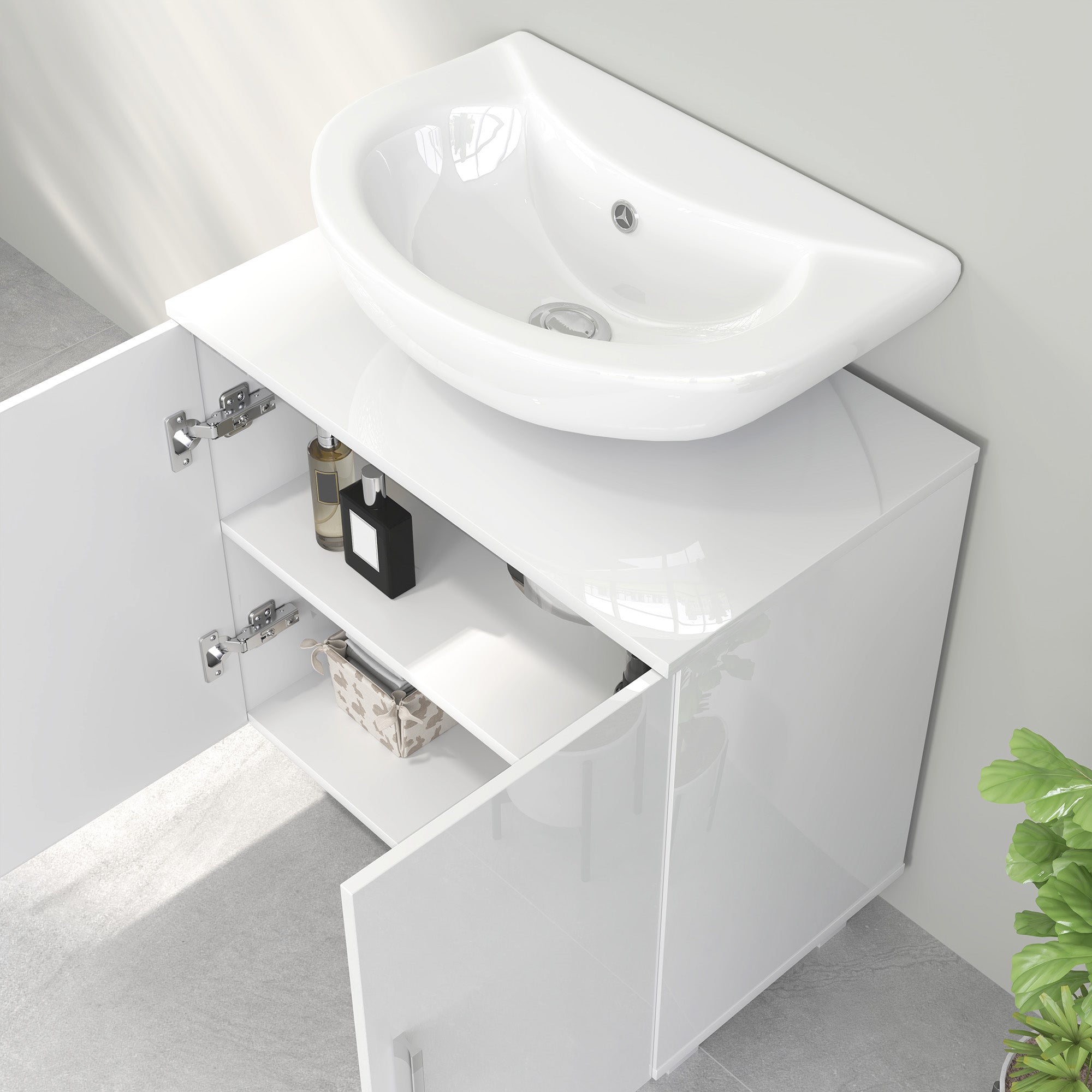 Fynco - Bathroom Under Sink Cabinet for Basin without or with Pedestal - High Gloss White