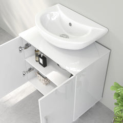 Fynco - Bathroom Under Sink Cabinet for Basin without or with Pedestal - High Gloss White