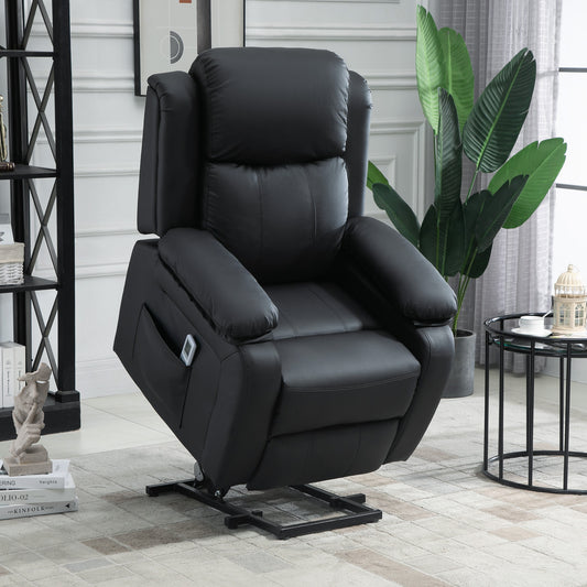 Riser and Recliner Chair with Massage, Power Lift Recliner Chair for Elderly with Remote Control, Extended Footrest, Dual Side Pockets, Overstuffed Electric Reclining Armchair, Black
