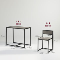 Dining Table and Chairs Set 2, Dining Room Sets, Rectangular Space Saving Table and 2 Chairs for Compact Kitchens, Steel Frame, Grey Wood-Effect