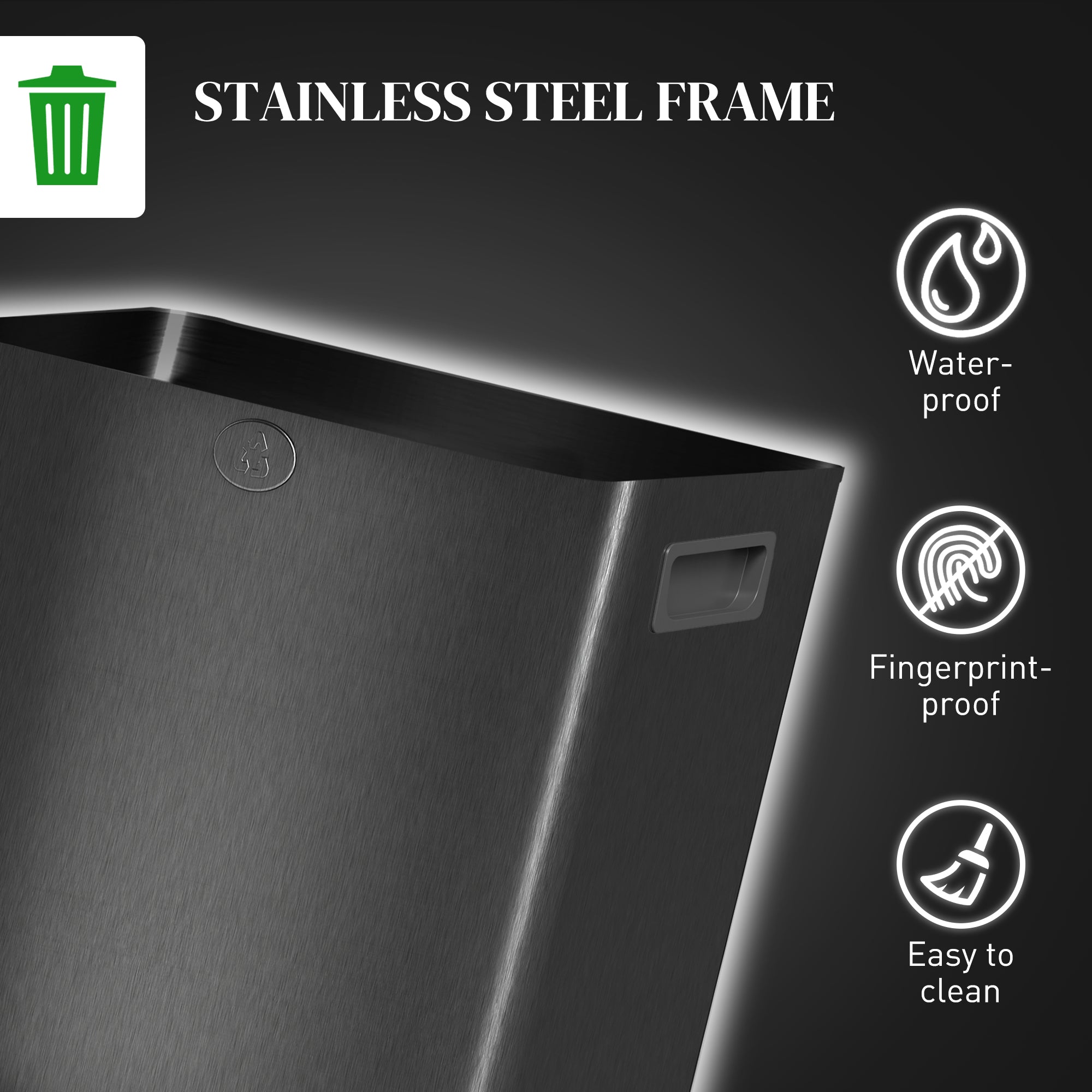 Fynco - 30L Dual Compartment Stainless Steel Bin, with Deodoriser Holders - Black