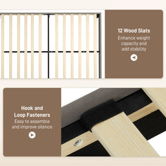 King Size Bed Frame, with Velvet-Feel Headboard - Grey