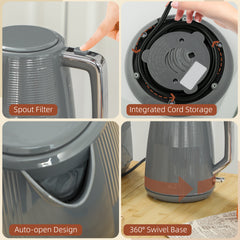 Kettle and Toaster Set, 1.7L 3000W Fast Boil Kettle & 2 Slice Toaster Kitchen Set with 7 Level Browning Controls, Defrost, Reheat, Boil-dry Protection, Grey