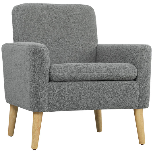Armchair, Upholstered Accent Chair with Wood Legs and Wide Padded Seat, Teddy Occasional Chair, Grey