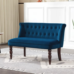 Fynco - Velvet 2 Seater Sofa, Button Tufted Wingback Loveseat with Rubber Wood Legs for Living Room, Bedroom, Dark Blue