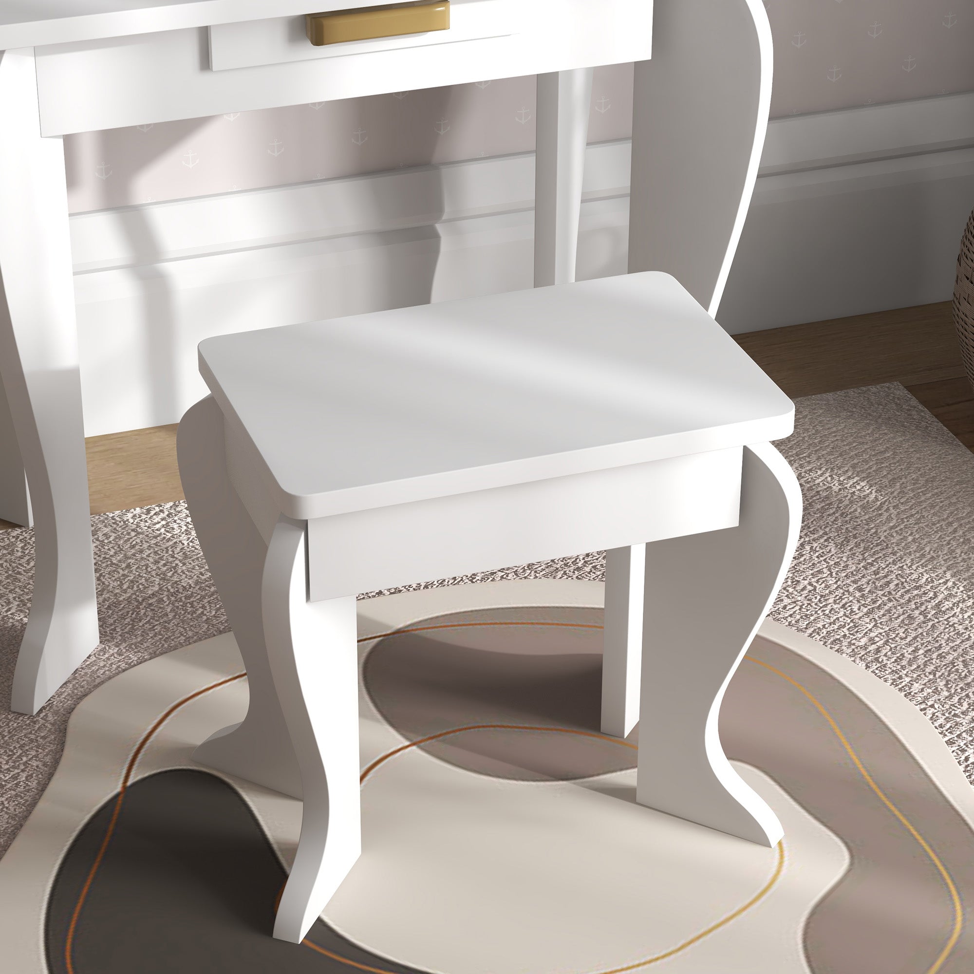 Fynco - Kids Dressing Table Set, with Mirror and Drawer - White