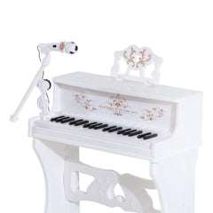 37 Keys Kids Piano Mini Electronic Keyboard Light Kids Musical Instrument Educational Game Children Grand Piano Toy Set w/Stool & Microphone & Music Stand (White)