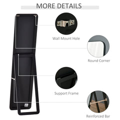 Full Length Mirror, 156 x 37 cm Rectangular Full Body Mirror with Stand, Floor Standing, Hanging or Leaning Against Wall for Bedroom Cloakroom, Black