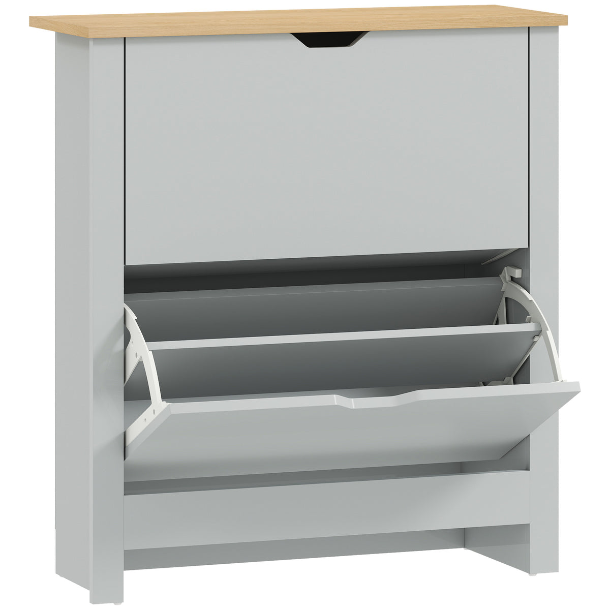 Fynco - Slim Shoe Cabinet, Narrow Shoe Cupboard with 2 Flip Drawers, Adjustable Shelves for 12 Pairs of Shoes, Light Grey