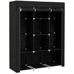 Fabric Wardrobe, with Rails and Shelves - Black