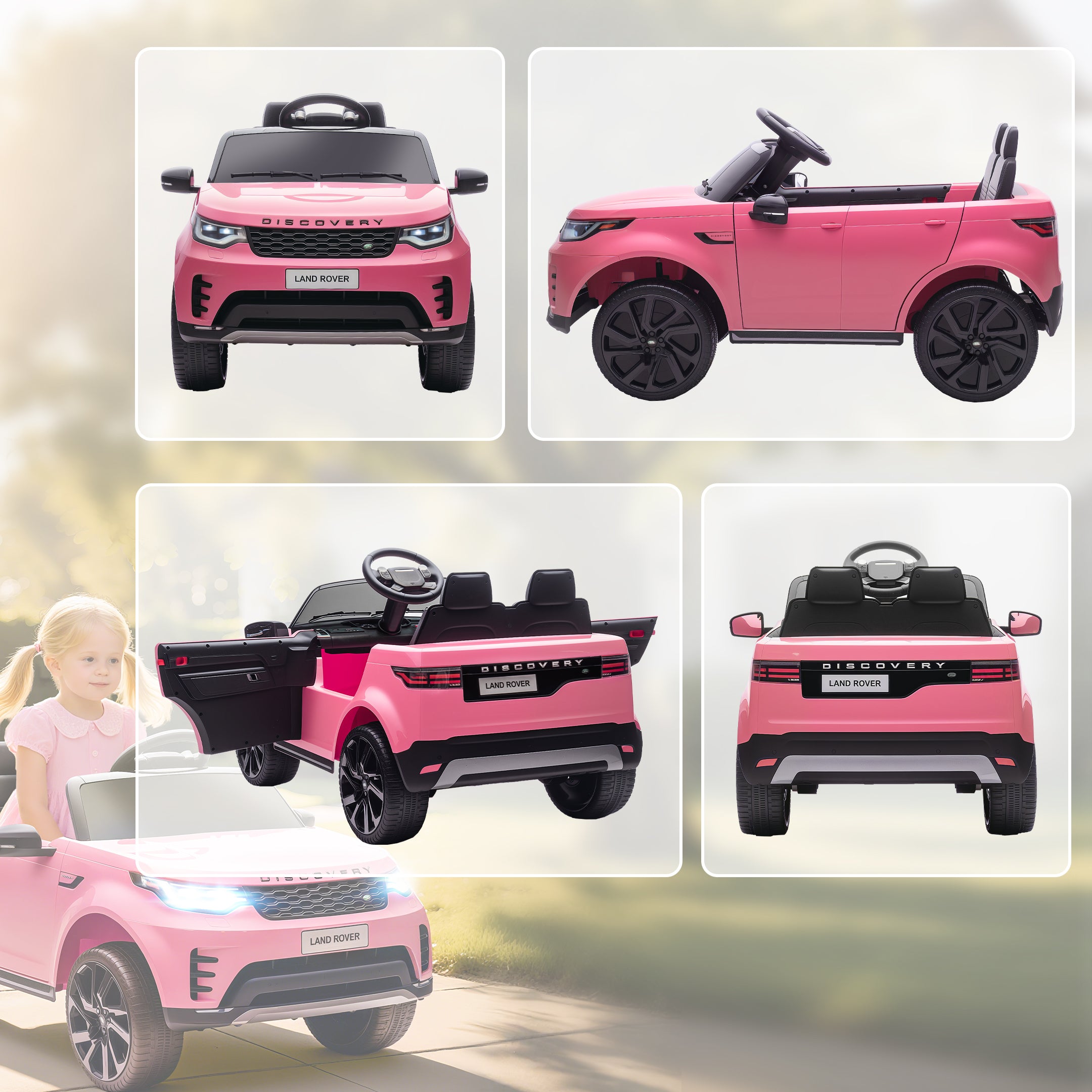 AIYAPLAY Land Rover Discovery Licensed 12V Kids Electric Car with Remote, 4 Wheel Suspension, Slow Start, Lights, Music, Pink