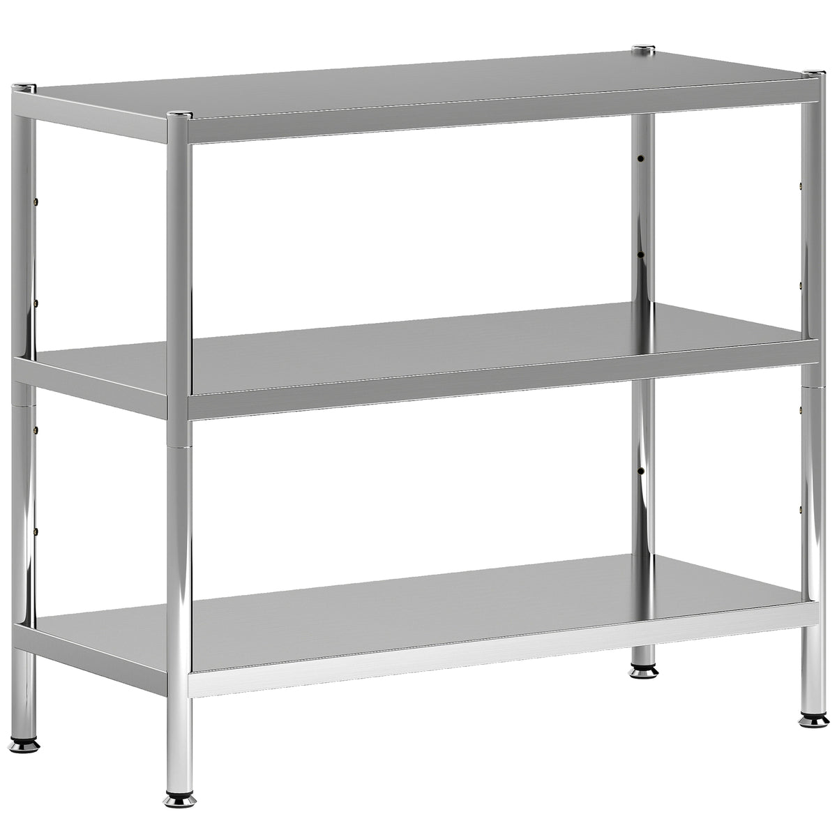 Fynco - 3-Tier Bakers Rack with Storage, Stainless Steel Microwave Stand with Adjustable Shelves for Small Spaces, Kitchen Storage Unit for Spices, Pots and Pans, Silver Tone
