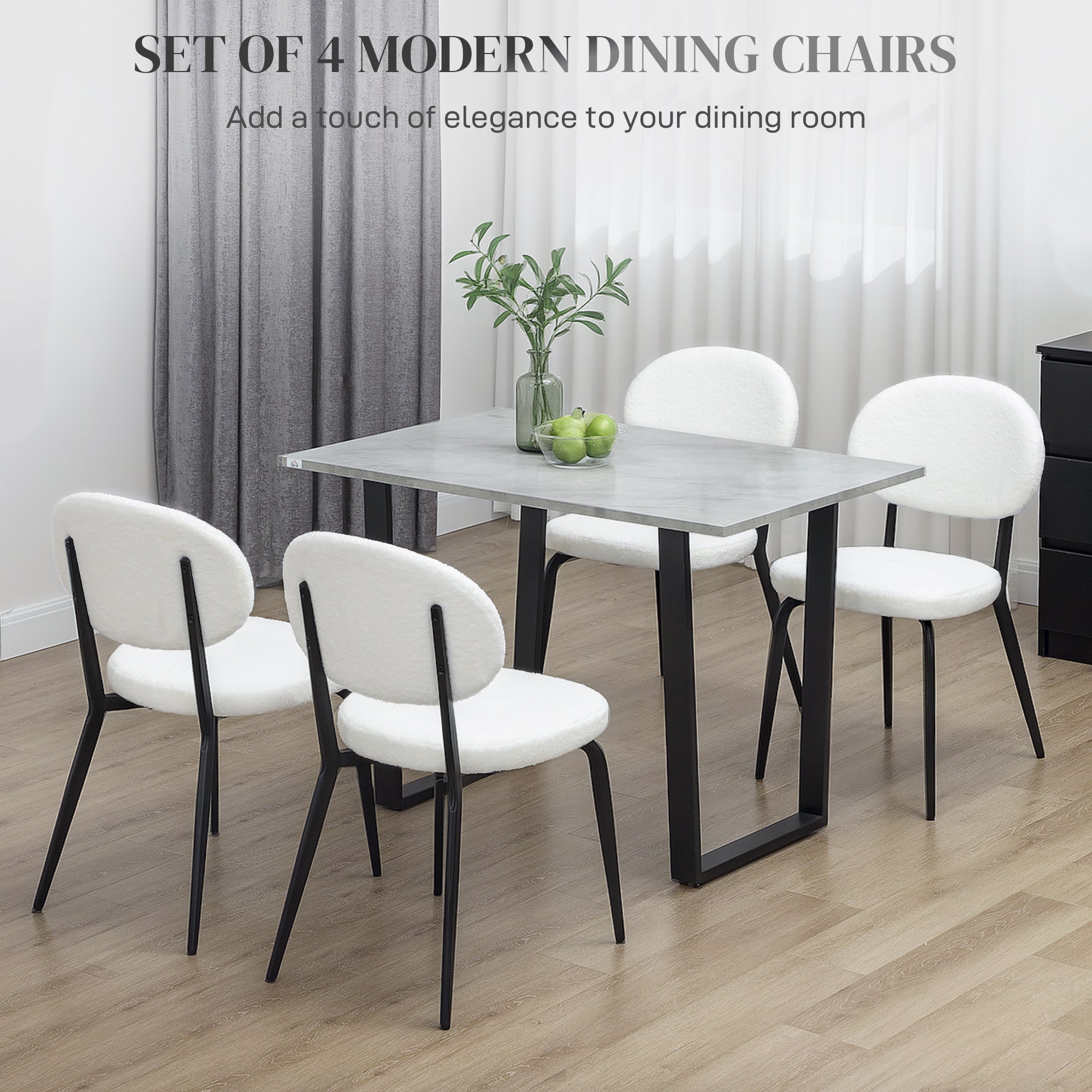 Set of Four Boucle Dining Chairs - White