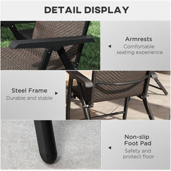 Set of Four Folding Garden Chairs, with Seven-Position Adjustable Backs, Dark Brown
