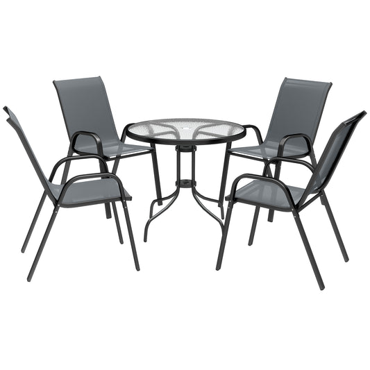 Five-Piece Steel Patio Set, with Glass-Top Table - Dark Grey