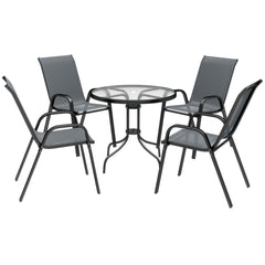 Five-Piece Steel Patio Set, with Glass-Top Table - Dark Grey