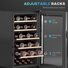 41 Bottle Wine Fridge, 91 Litre Capacity, 45cm Freestanding Wine Cooler Fridge with Glass Door, LED Light, Digital Touch Screen, Temperature Control, Black