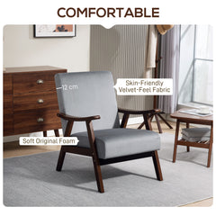 Nordic Accent Chair, Upholstered Velvet Armchair with Solid Wood Frame and Soft Thick Padded for Living Room, Bedroom, Grey